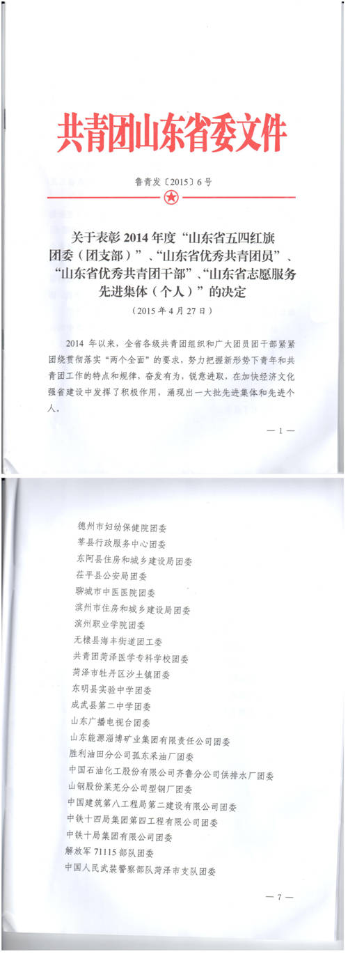 365足球团委荣获2014年度山东省五四红旗团委