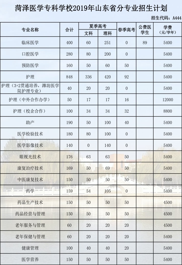 365足球2019年山东省分专业招生计划